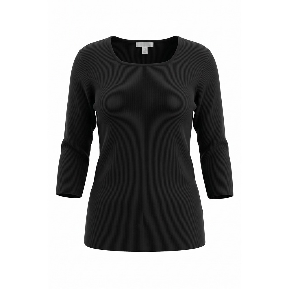 Dressbarn Black Ribbed Square Neck 3/4 Sleeve Sweater Plus‎ Size 18/20